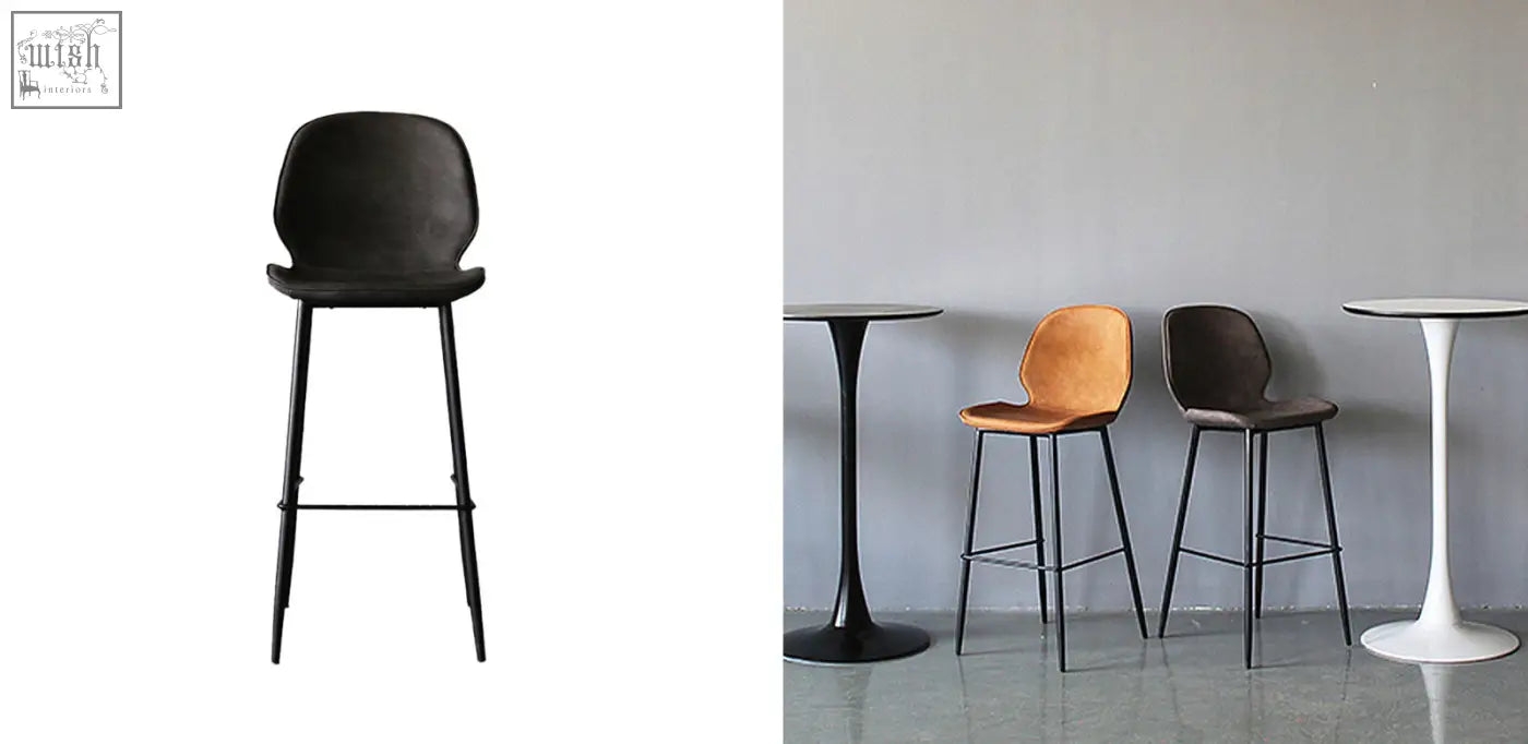 Black upholstered zavier bar stool with sleek painted steel legs showing stylish modern bar stool dimensions
