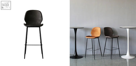Black upholstered zavier bar stool with sleek painted steel legs showing stylish modern bar stool dimensions