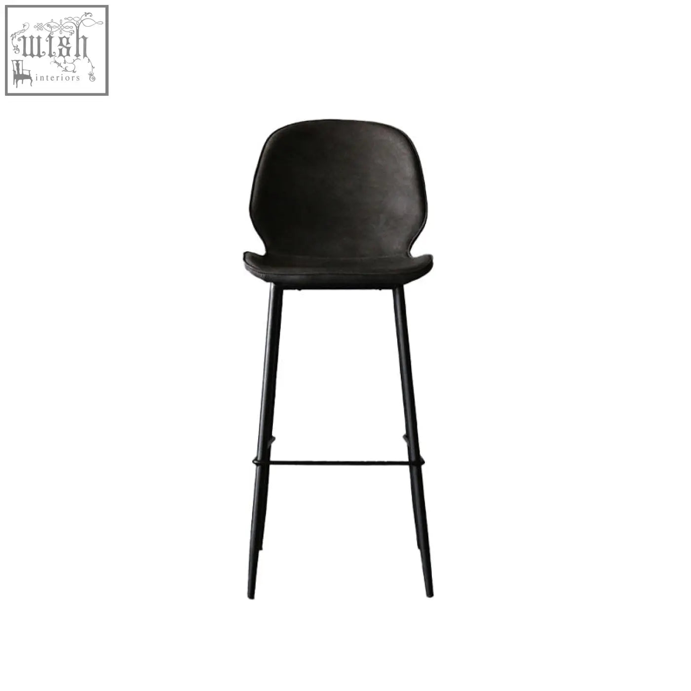 Black upholstered zavier bar stool with sleek painted steel legs ideal for modern bar seating with steel dimensions