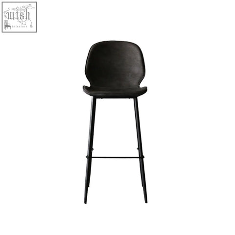 Black upholstered zavier bar stool with sleek painted steel legs ideal for modern bar seating with steel dimensions