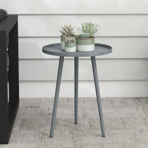 Outsunny Round Garden Coffee Table, Outdoor Side Table with Rounded Steel Edge, Ø40 x 50H cm, Grey