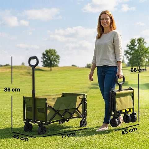 Outsunny 60L Foldable Festival Trolley on Wheels, Collapsible Wagon Cart with Drop-Down Tailgate, Adjustable Handle, Green