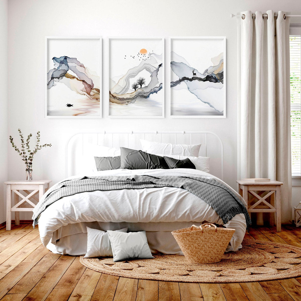 Zen bedroom decor | set of 3 Japanese wall art