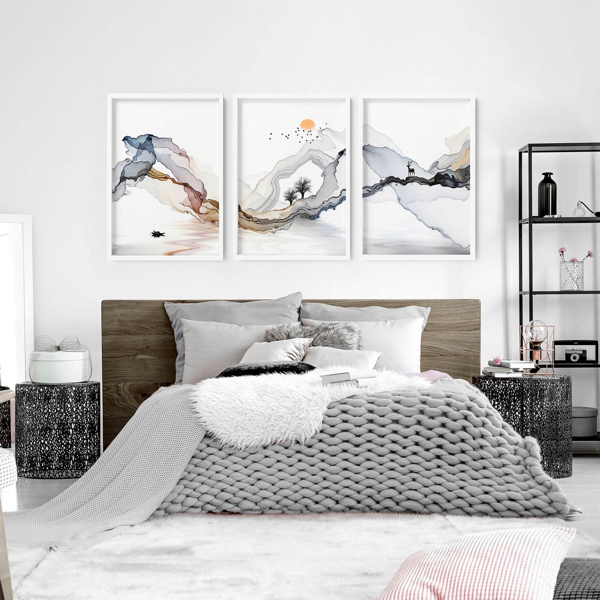 Zen bedroom decor | set of 3 Japanese wall art