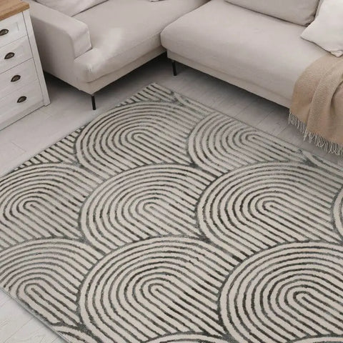Zeo Deco Rug – Soft 3D Texture in Beige & Blue - Rugs