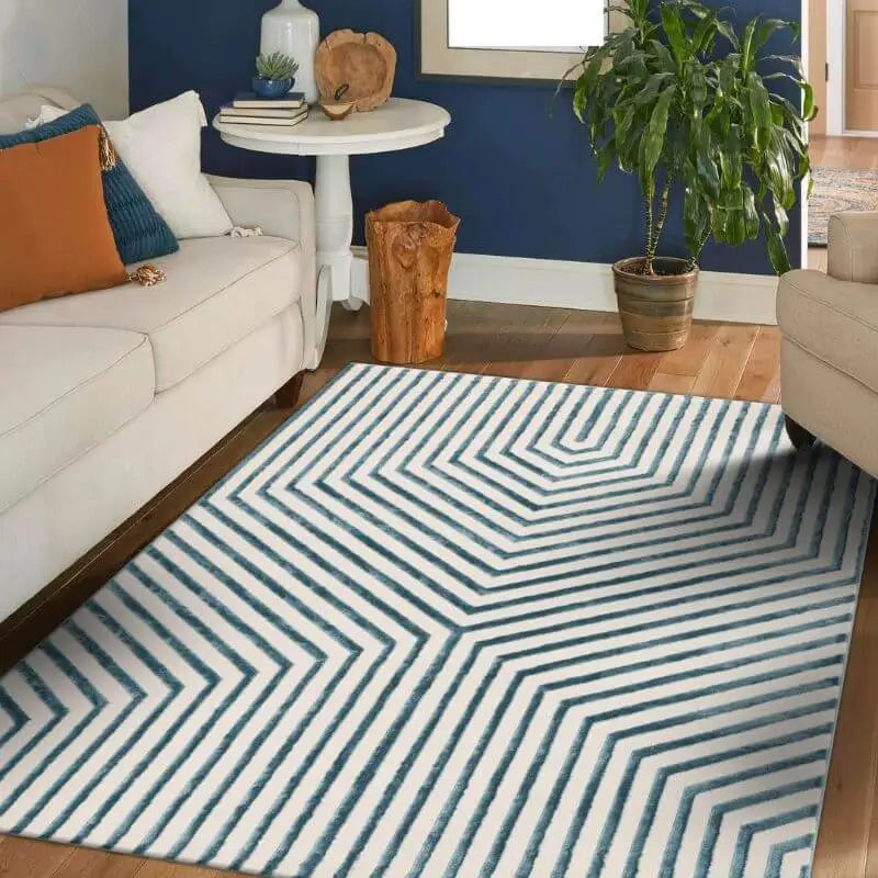 Zeo Deco Rug – Soft 3D Texture in Beige & Blue - Rugs