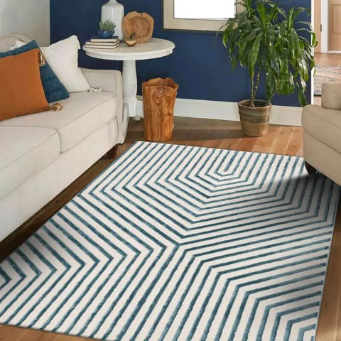 Zeo Deco Rug – Soft 3D Texture in Beige & Blue - Rugs