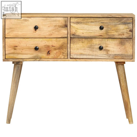 Zere mangowood 30cm light wooden console table with four drawers black knobs and solid wood exquisite craftsmanship
