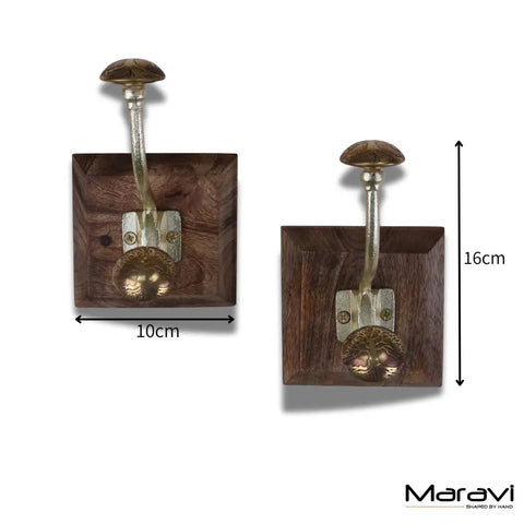 Dark wood square wall hook with brass-finished antique gold curved hook from zerika gold coat hooks set of 2