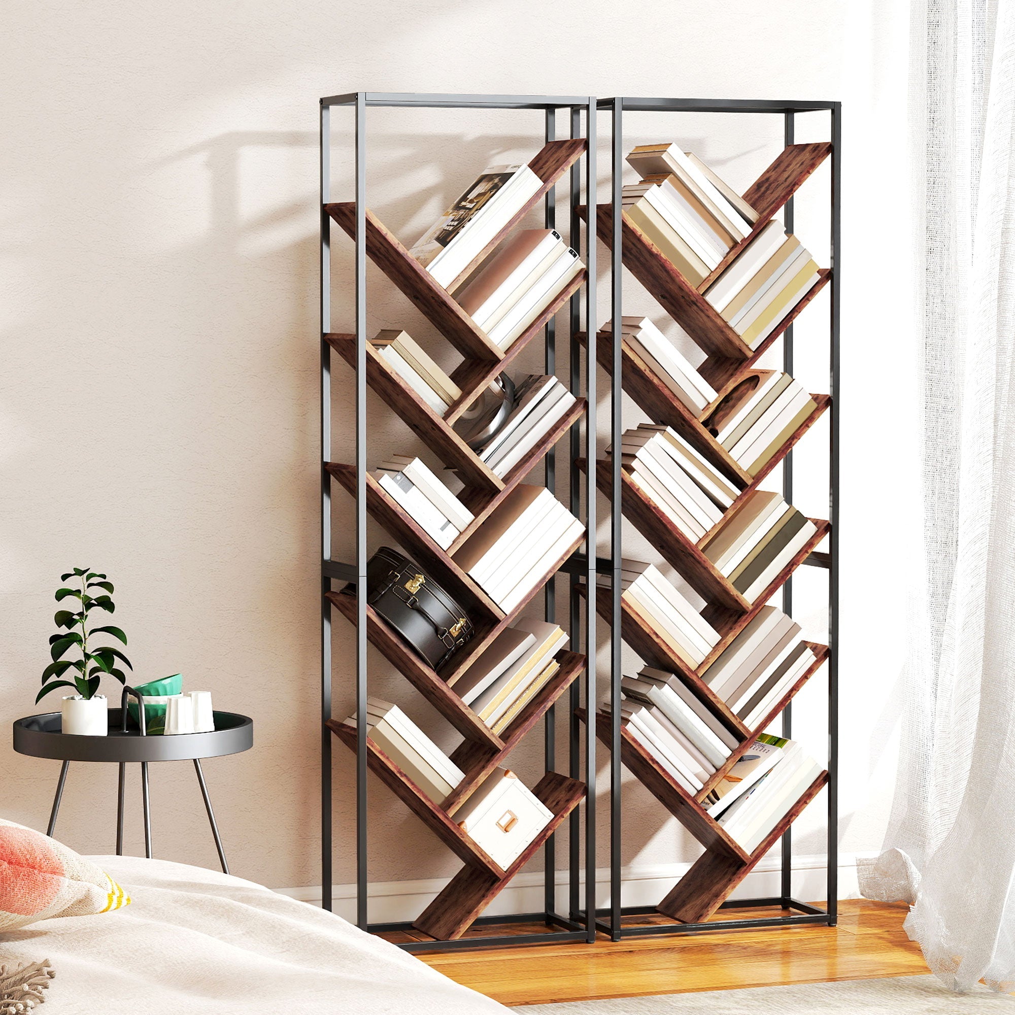 HOMCOM 10 Shelf Industrial-Style Bookshelf - Black/Brown