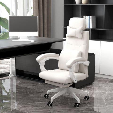 Vinsetto Linen-Look Office Chair, with 160\'c2\'b0 Reclining Back and Footrest - White