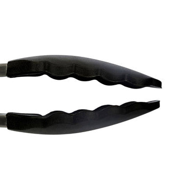 Zing black silicone and stainless steel tongs with wavy ergonomic grip and durable stainless steel joints