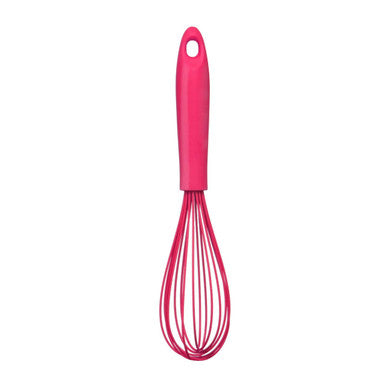 Zing hot pink silicone whisk with flexible wire strands and a sleek modern pink silicone handle for easy mixing