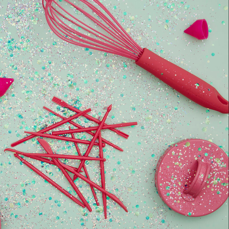 Zing hot pink silicone whisk with speckled handle and wire beaters perfect for baking and cooking tasks