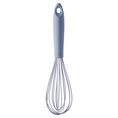 Zing light blue silicone whisk with silver metal wire head and comfortable light blue silicone handle