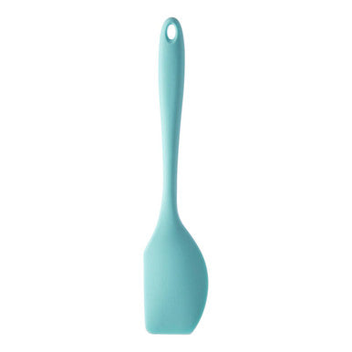 Zing light green silicone spatula with a smooth rounded handle and a slightly curved blade for easy mixing