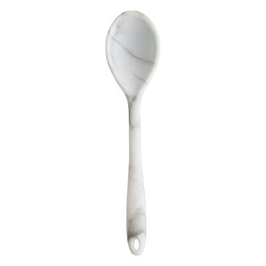 Zing marble effect silicone spoon in white marble pattern with a glossy finish and handle hole for easy hanging