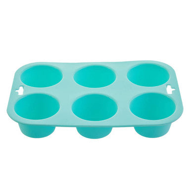 Zing pastel green silicone muffin mould with six round cups and small handles for easy baking