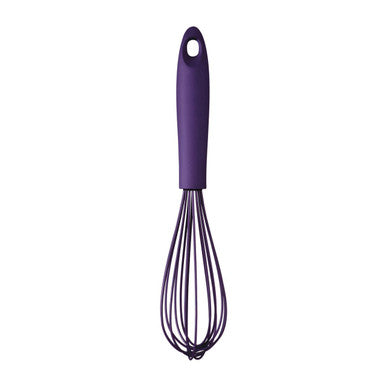 Purple silicone whisk with soft silicone handle perfect for mixing and whisking in the kitchen