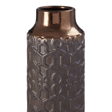 Bronze small ceramic vase zircon with textured geometric pattern perfect for home decor or flowers