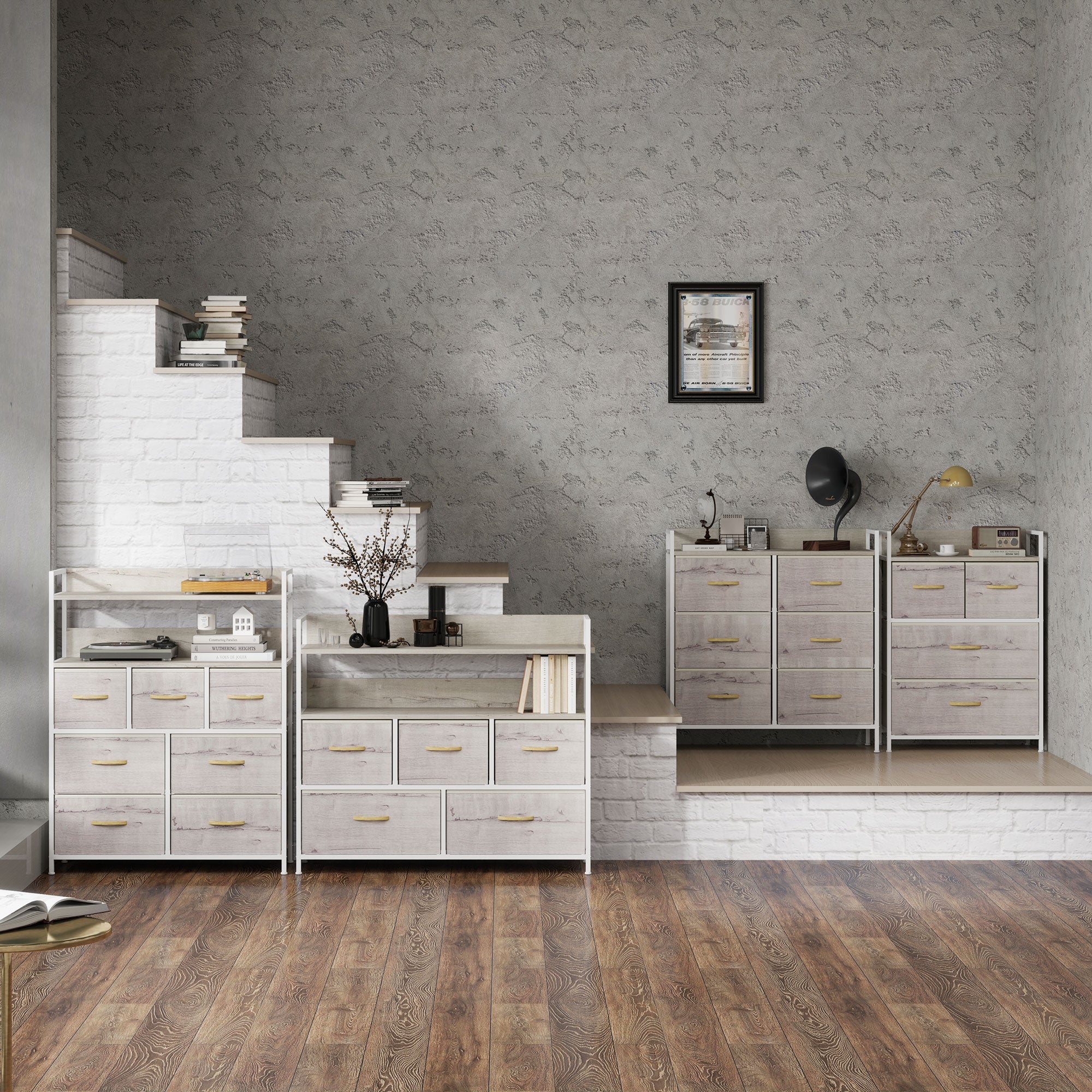 HOMCOM Rustic Chest of Four Fabric Drawers - Black