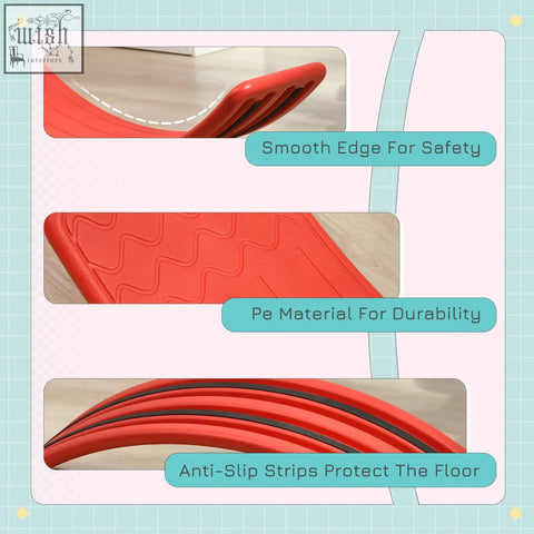 Red pe rubber zonekiz balance board with smooth edges, wavy texture, and anti-slip strips as a kids stepping stone