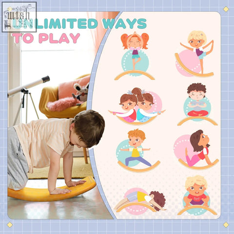 Yellow curved zonekiz balance board kids stepping stone for play and exercise ages 3 to 6 years