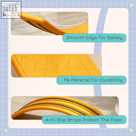 Bright yellow pe plastic zonekiz balance board with wavy texture and black anti slip strips stepping stone for kids
