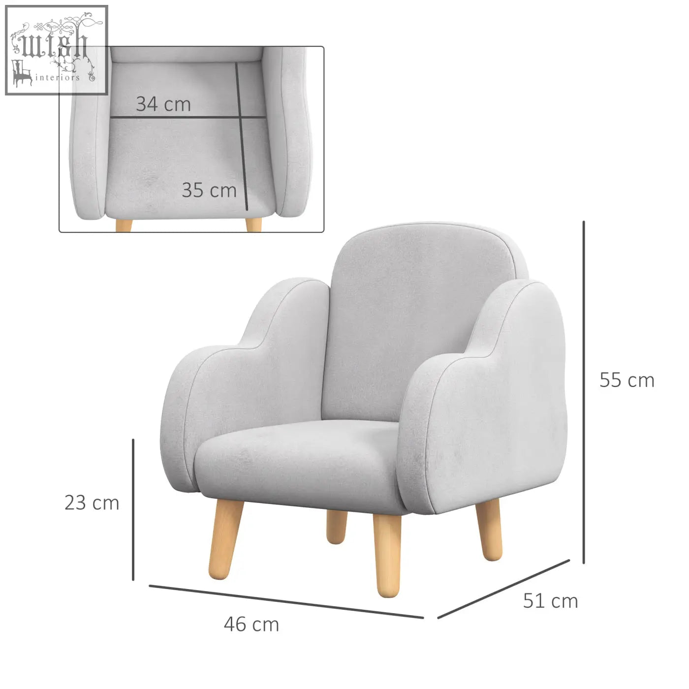 Soft light gray zonekiz kids armchair with plush fabric and dutch velvet for toddlers 1.5 to 3 years