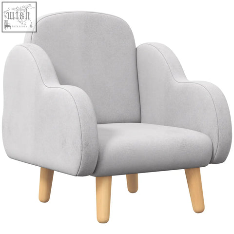 Light gray zonekiz kids armchair with plush fabric and supportive sponge in dutch velvet for toddlers aged 1.5 to 3 years