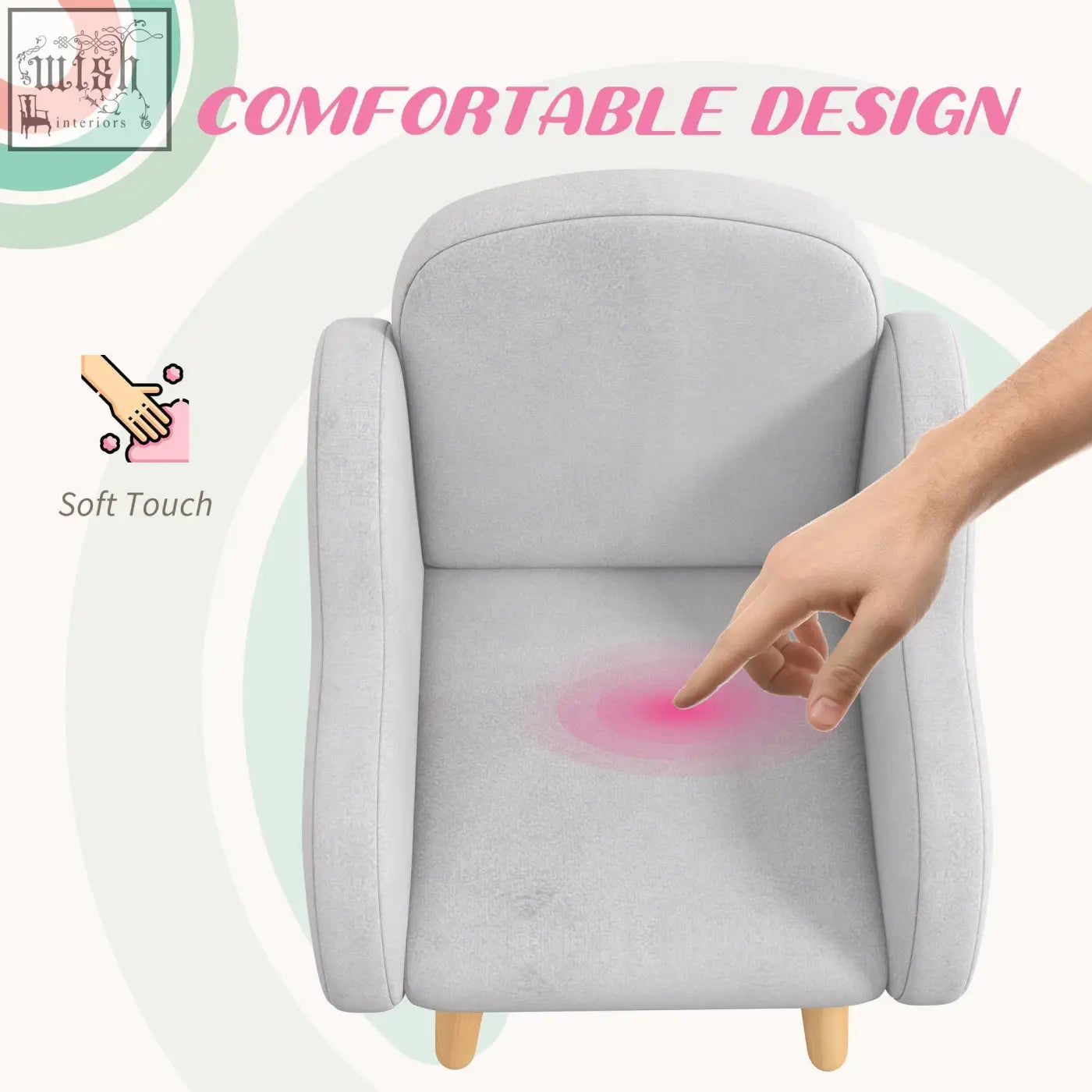 Zonekiz kids armchair in grey with plush fabric, supportive sponge, and dutch velvet for toddlers aged 1.5 to 3 years