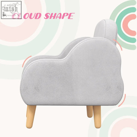 Zonekiz kids armchair toddler sofa in grey cloud shape with plush fabric and supportive sponge on wooden pp legs