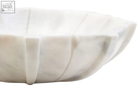 White marble zoro large white lotus bowl with fluted petal design perfect for serving or decoration