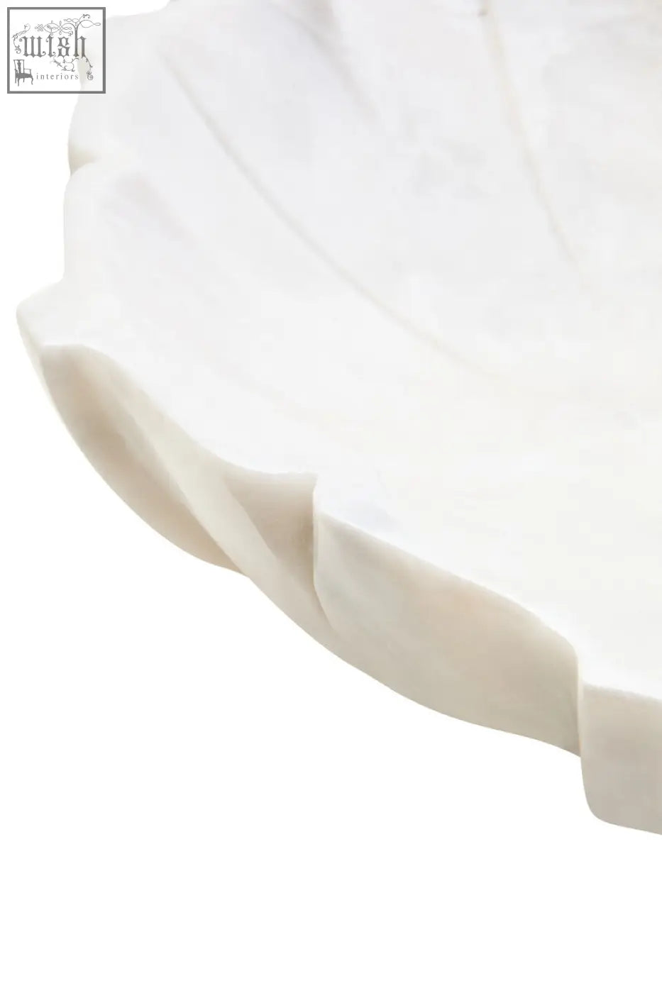 Zoro large white marble lotus bowl shell shaped with smooth glossy finish and gently curved edges in white ceramic