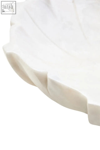 Zoro large white marble lotus bowl shell shaped with smooth glossy finish and gently curved edges in white ceramic