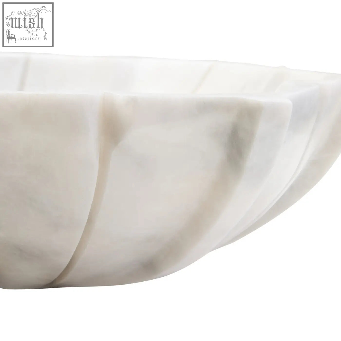 Zoro large white marble lotus bowl sink with smooth curved design and subtle gray veining in white marble