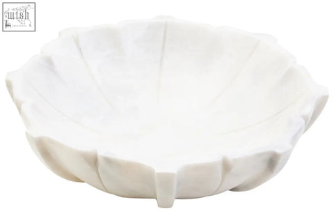 Zoro large white marble lotus bowl shaped like a lotus flower with delicate petal ridges in large white marble