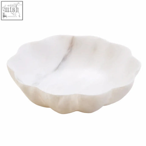 Zoro medium white marble scalloped bowl with scalloped edge and subtle gray veining in a medium white marble finish