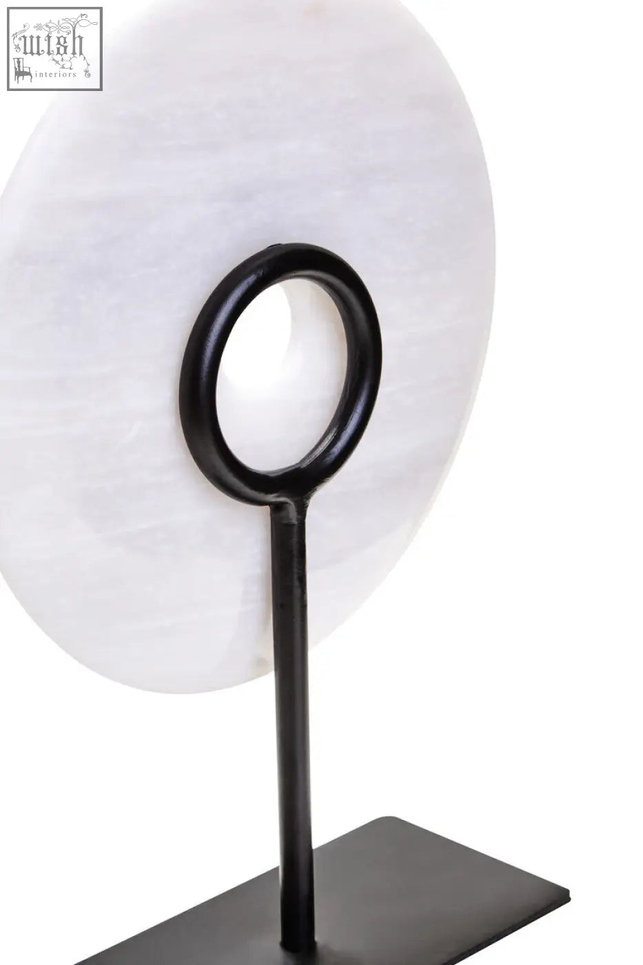 White marble zoro small round bookend with black metal ring and stand small round dia 20cm sculpture