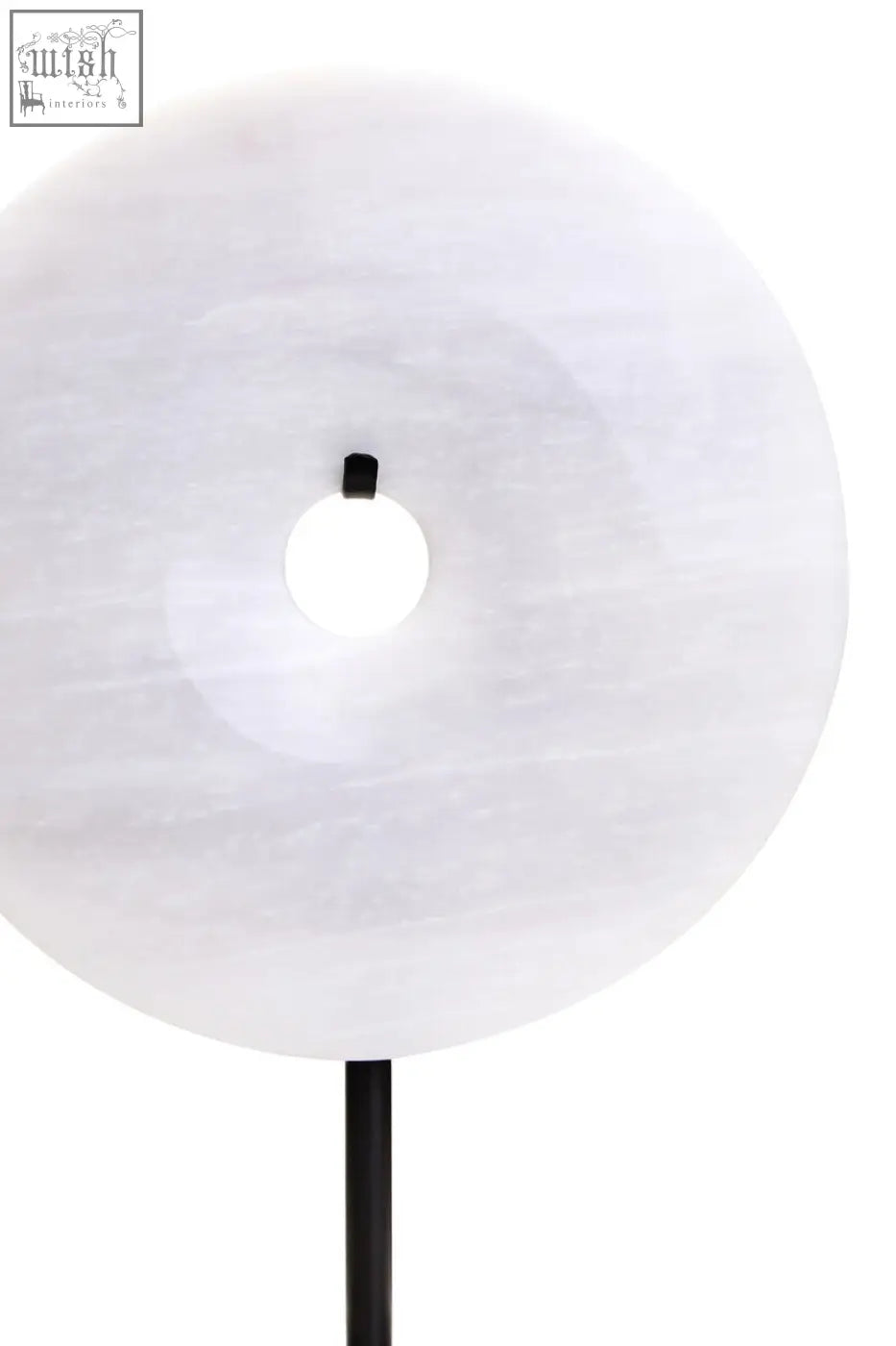 Zoro small round white marble table lamp with minimalist design and black stem featuring round dia 20cm sculpture