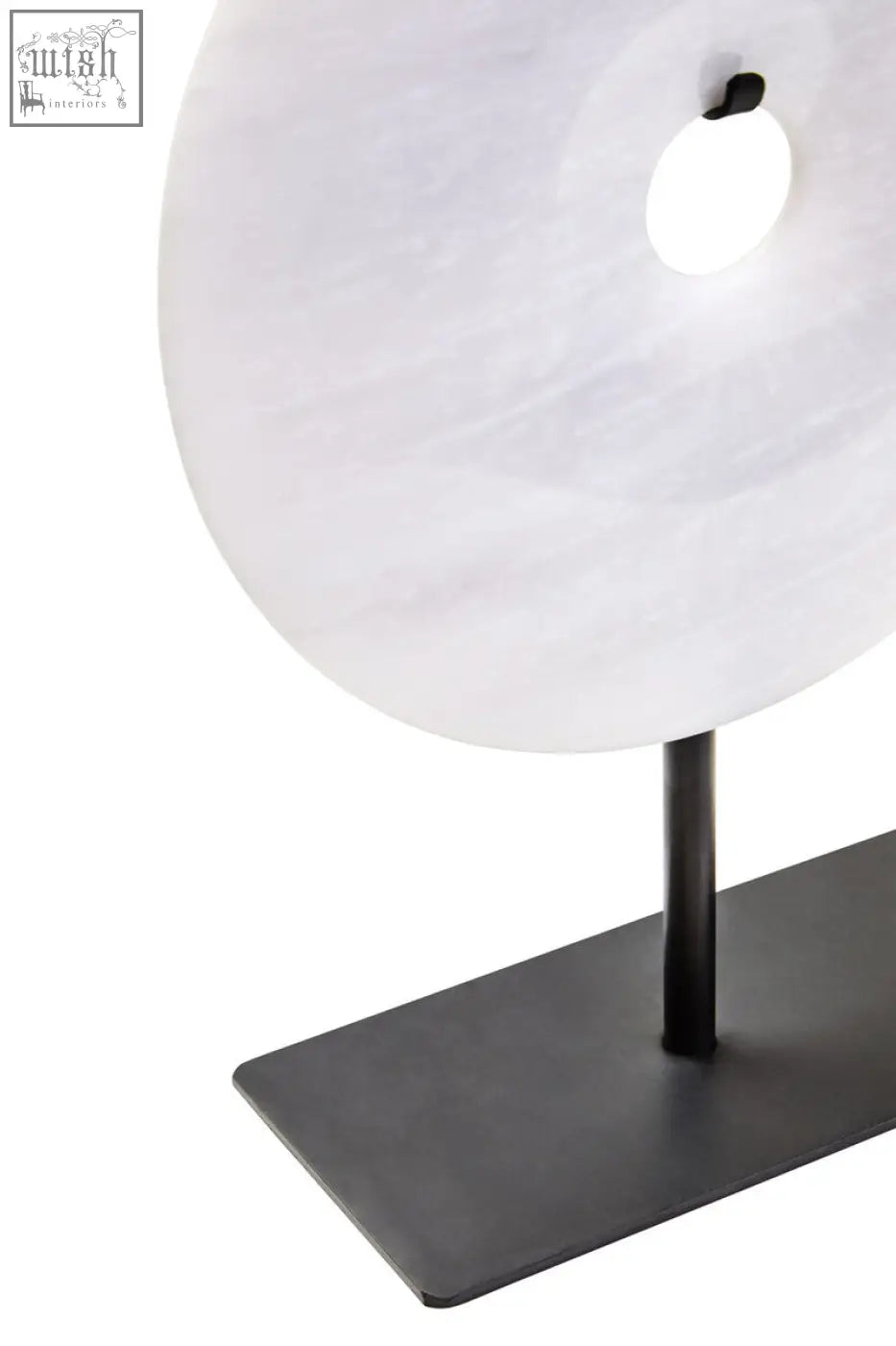 Zoro small round marble disc sculpture with white marble round dia 20cm and black metal stand lamp