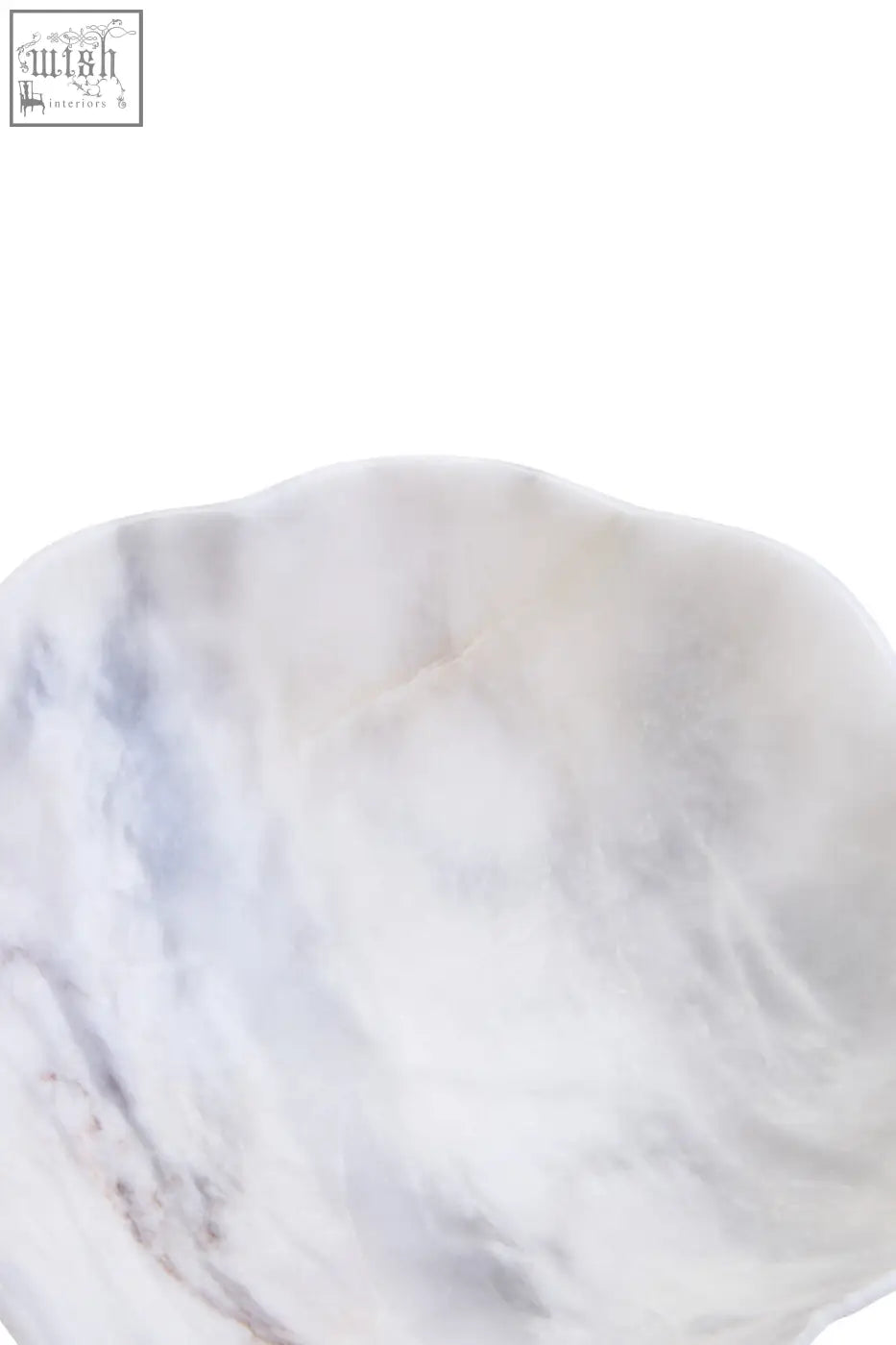 Zoro small white marble scalloped bowl with subtle gray veining and smooth scalloped rim in small white marble finish