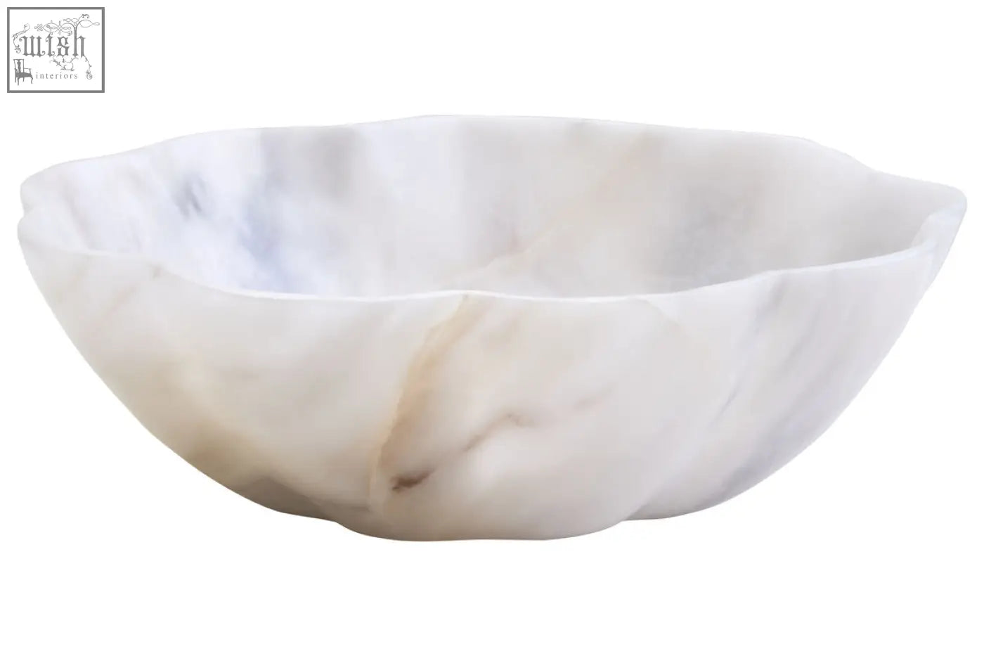 Zoro small white marble scalloped bowl with smooth organic curves and subtle gray and beige veining