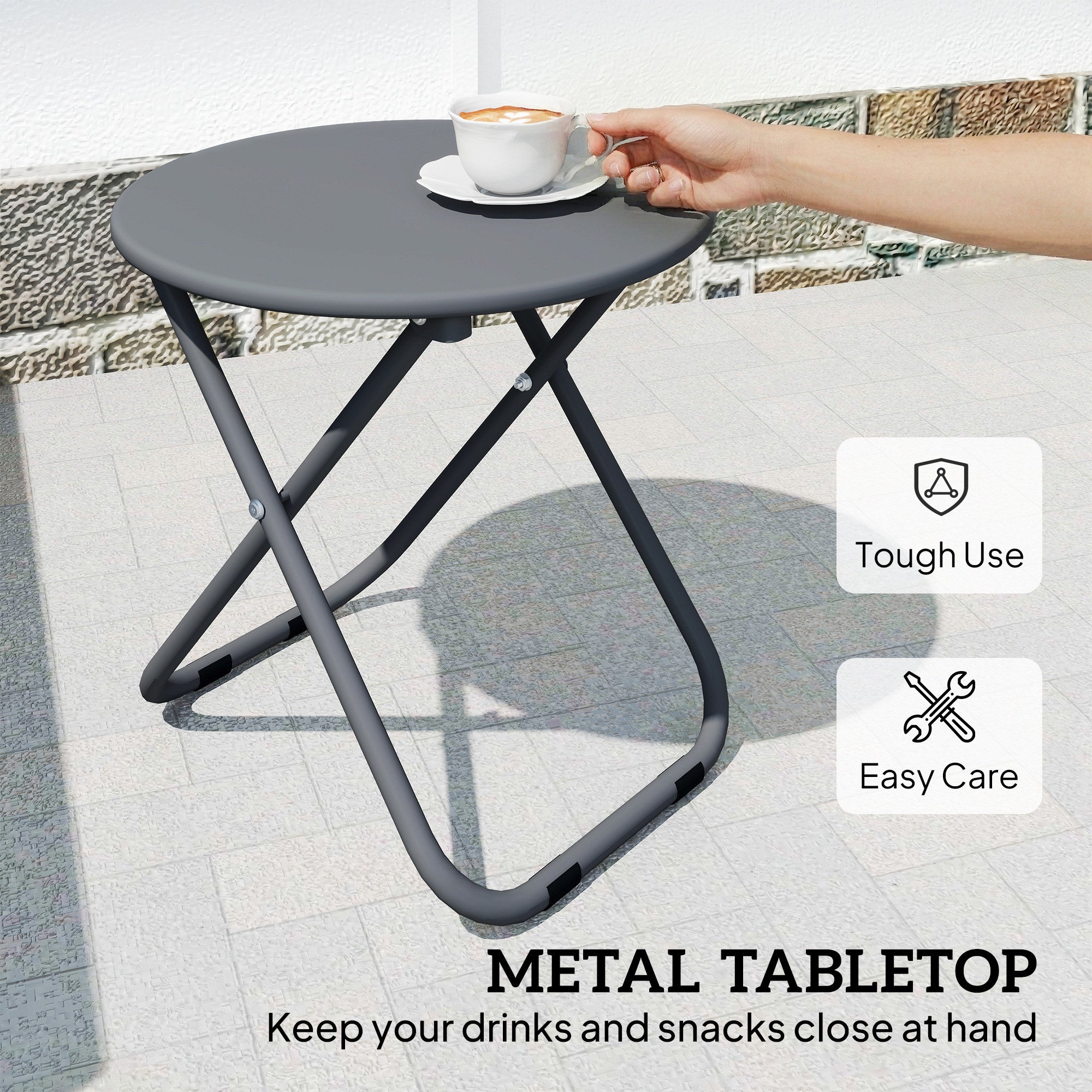 Outsunny Patio Bistro Set, Folding Patio Furniture Set with 2 Chairs and Table, Grey