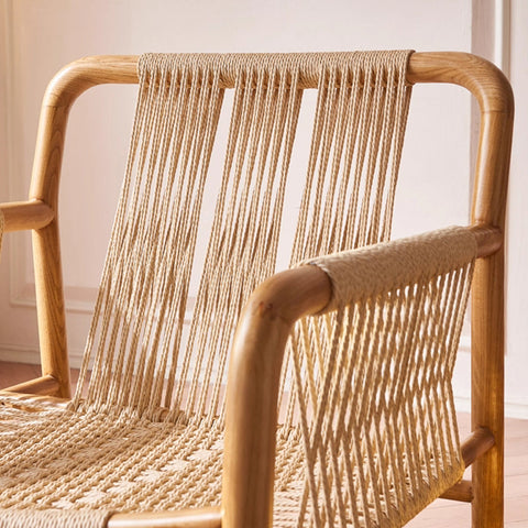 Zubkov Lounge Chair, Rattan & Solid Wood, Oak