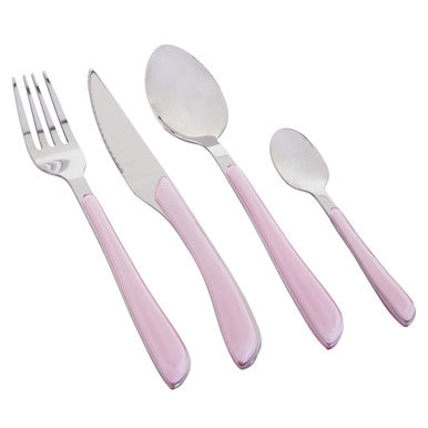 Pink-handled stainless steel cutlery set from Zuma 24pc multi pastel coloured cutlery with sleek modern design