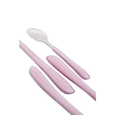 Set of four pink-handled multi pastel coloured cutlery with sleek polished metallic blades from zuma 24pc collection