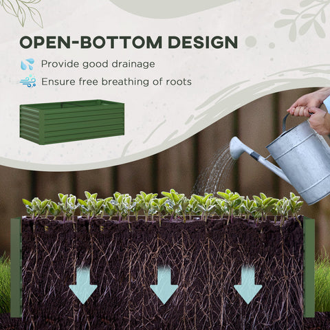 Outsunny Set of 2 Raised Beds for Garden, Galvanised Steel Outdoor Planters with Multi-reinforced Rods for Vegetables, Plants, Flowers and Herbs, 180 x 90 x 59 cm, Green