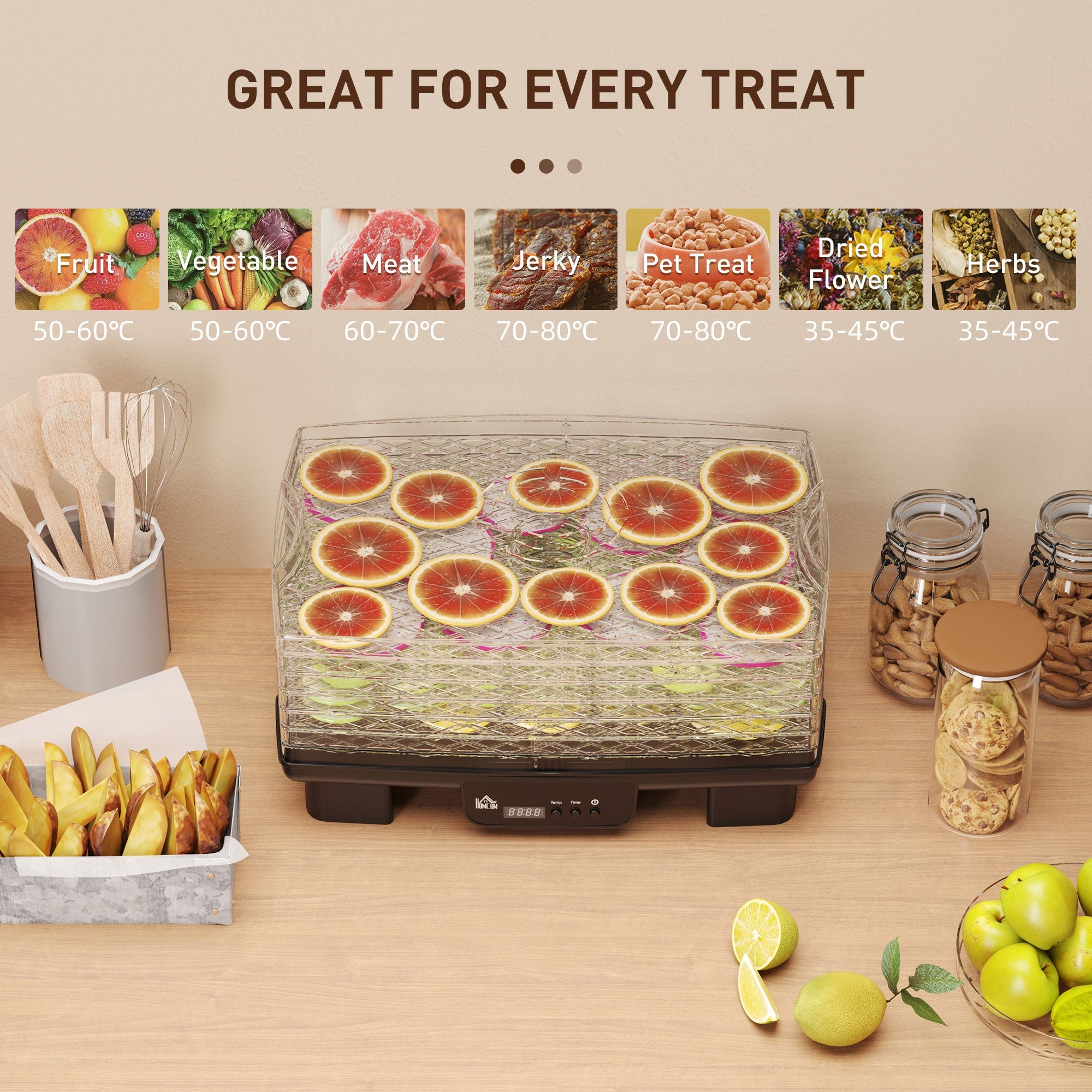 HOMCOM 40-70\'e2\'84\'83 Six-Tray Food Dehydrator - Black